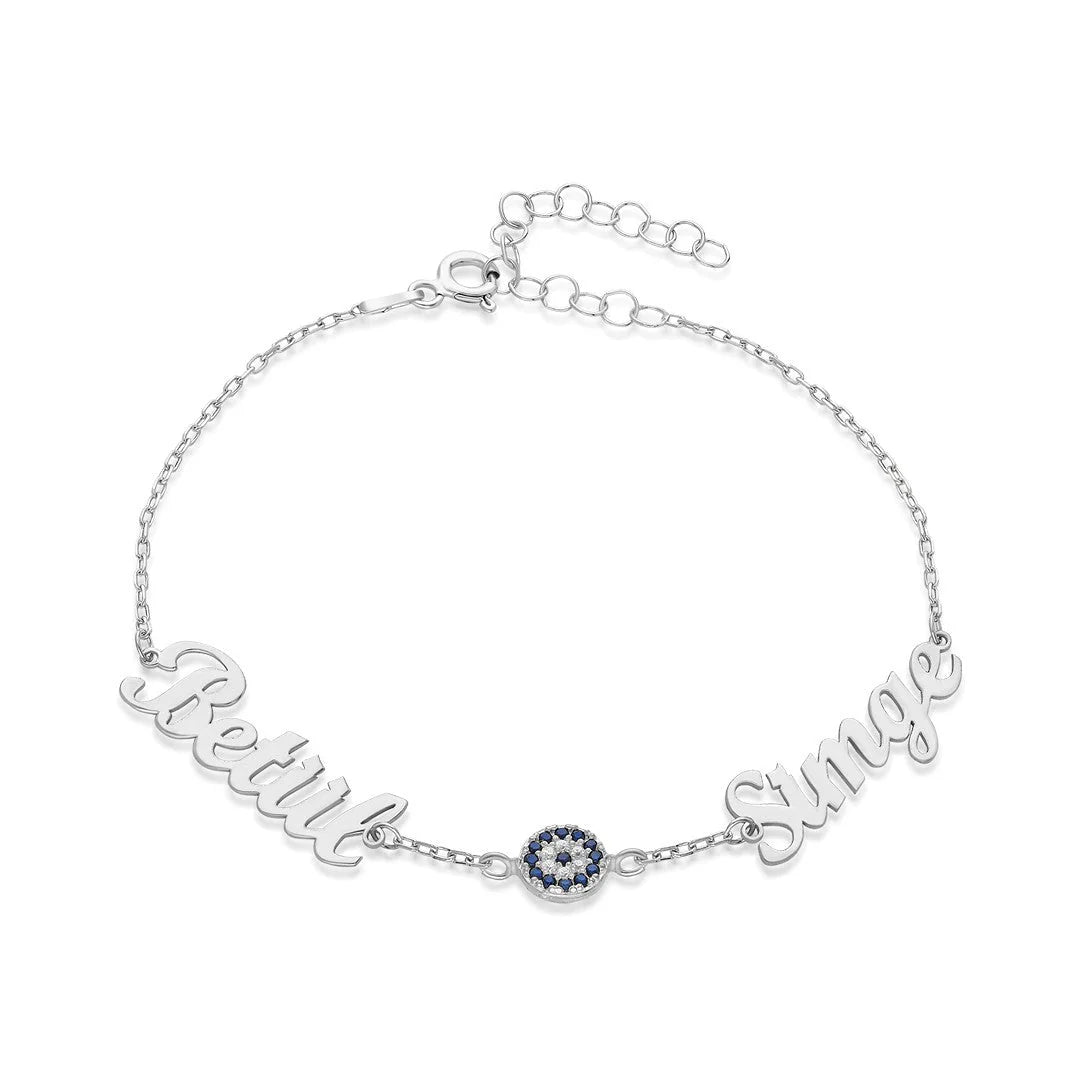 Evil Eye Stone Armband mit zwei Namen